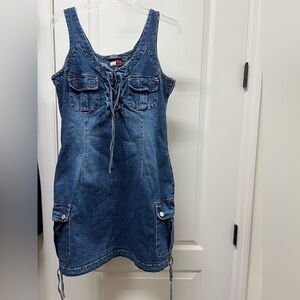 Tommy Hilfiger Blue Denim Lace-Up Tank Dress